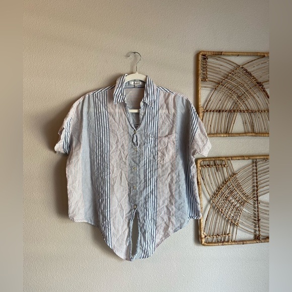 MADEWELL Short-Sleeve Tie-Front Shirt in Rawley Stripe Small A46 - Picture 3 of 10
